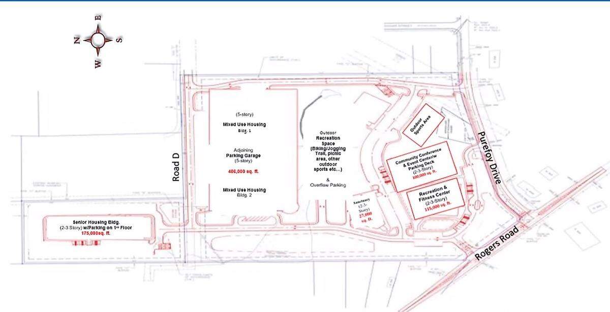 St. Paul’s AME Church representatives submitted a new site plan for a mixed-use community in the Rogers Road neighborhood north of Chapel Hill. The plan shows a new sanctuary and fellowship hall, community center, recreation and 350 apartments.