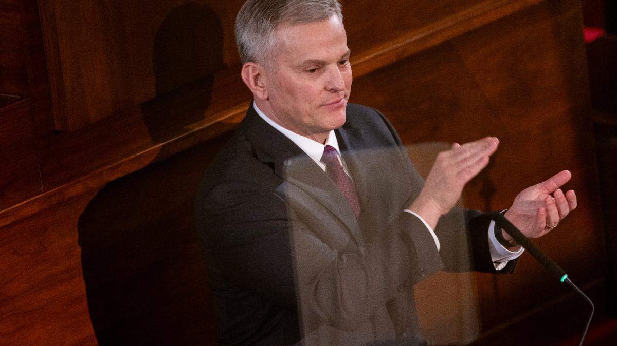 Gov. Josh Stein delivers his State of the State address to a joint session of the General Assembly on Wednesday, March 12, 2025, in the House chamber of the Legislative Building.