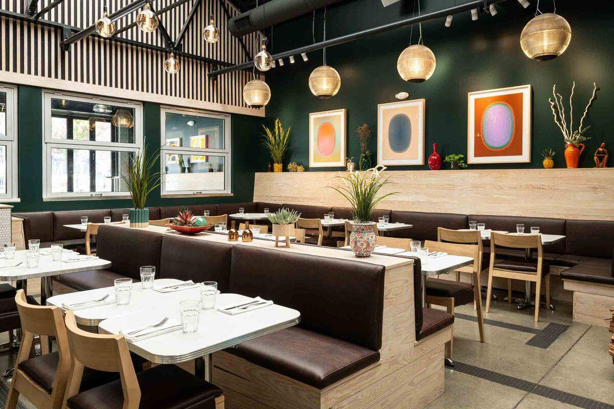 The walls and banquettes were darkened to help turn Poole’side Pies into Poole’s Diner.