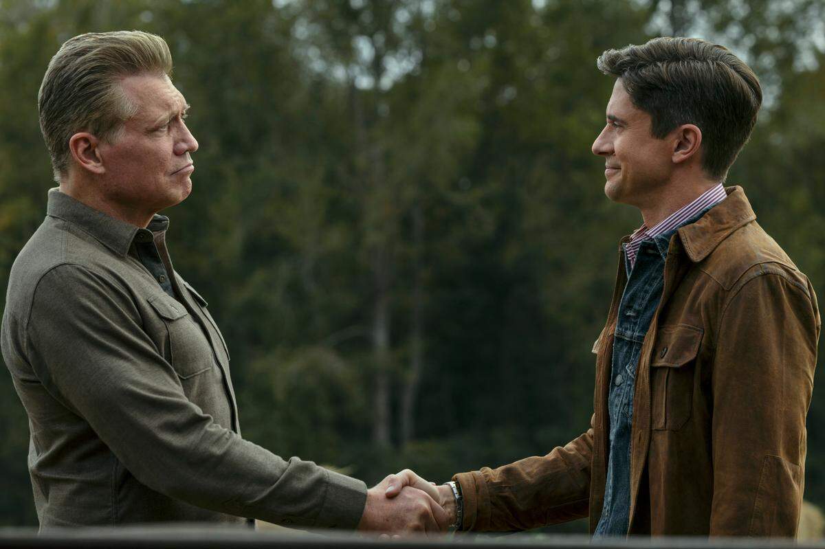 Holt McCallany as Harlan Buckley and Topher Grace as Grady in “The Waterfront.”