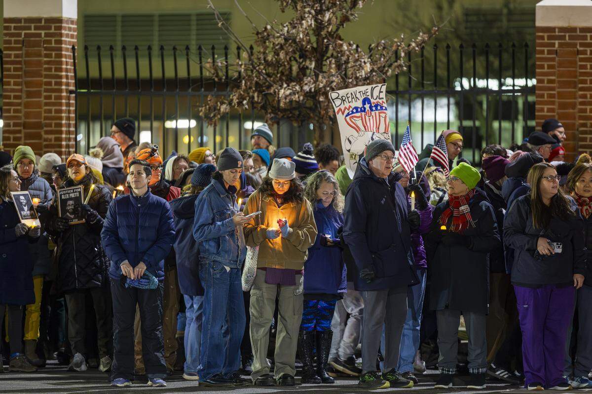About 200 demonstrators held a candlelight vigil Wednesday, Jan. 28, 2026, outside the Durham VA Medical Center to honor Alex Pretti, a 37-year-old Minneapolis intensive care nurse with the Department of Veterans Affairs. Pretti was shot and killed Jan. 24, 2026, during a federal immigration enforcement operation in Minneapolis, an incident that has sparked widespread protests and calls for investigation.