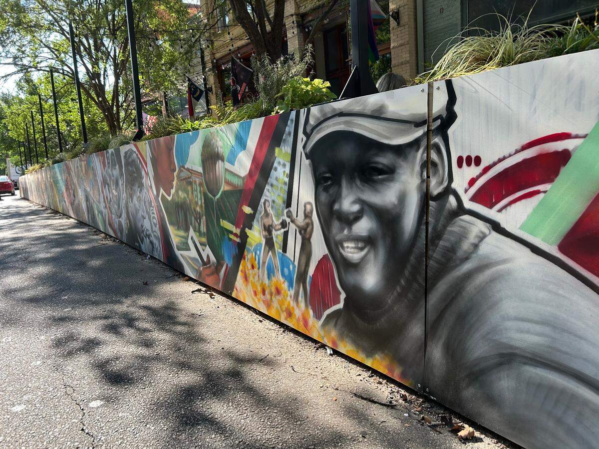Boxer Jack Johnson depicted in Sean Kernick’s downtown Raleigh mural.