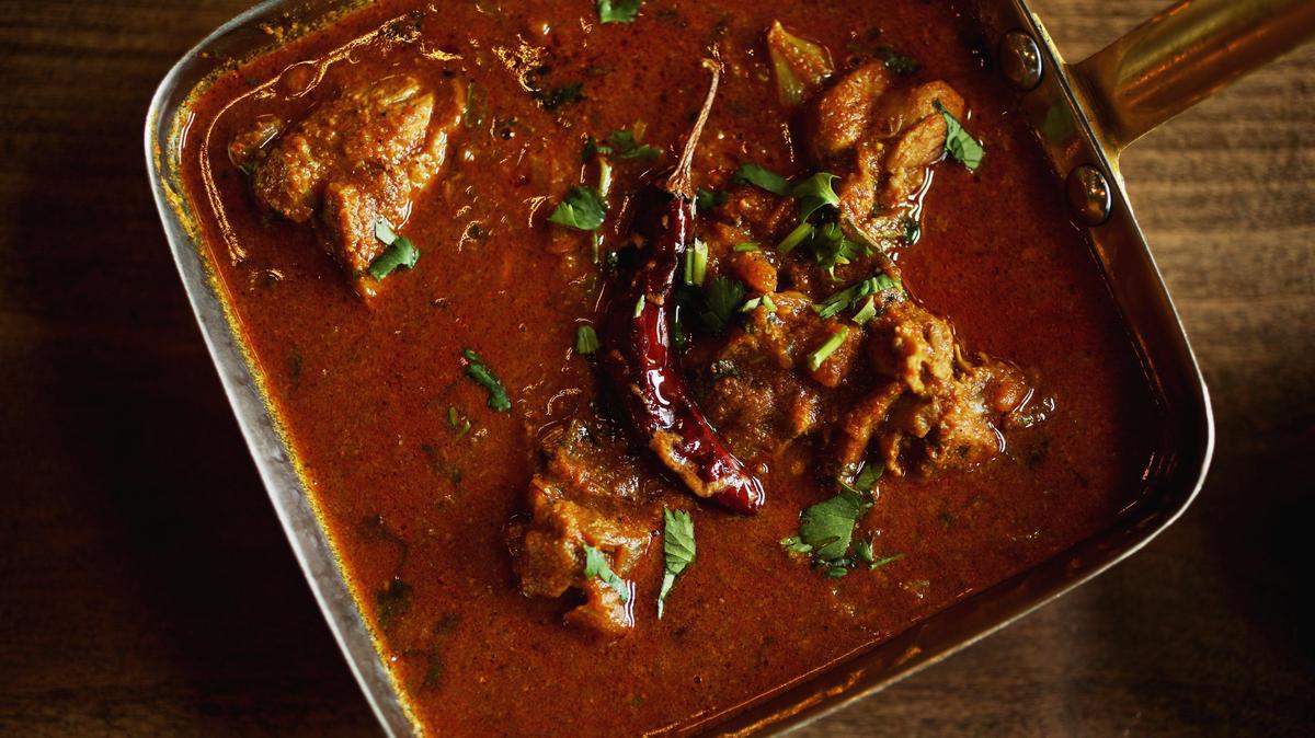 Cary’s Anjappar serves lamb seeragasamba biryani made with seeraga samba rice, a small-grained rice preferred in the Chennai region over basmati.