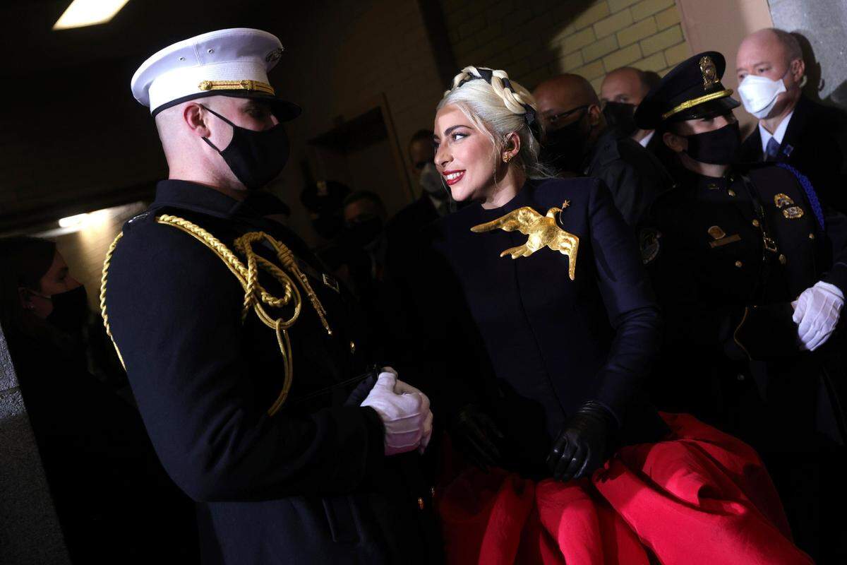 Lady Gaga arrives to sing the National Anthem at the inauguration of U.S. President-elect Joe Biden on the West Front of the U.S. Capitol on Wednesday, Jan. 20, 2021 in Washington.