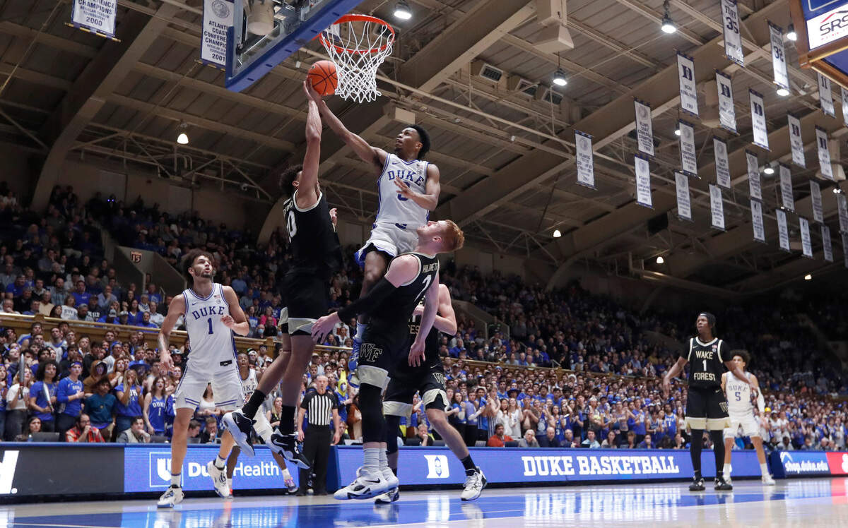Duke’s Jeremy Roach (3) scores in the second half during Duke’s 75-73 victory over Wake Forest at Cameron Indoor Stadium in Durham, N.C., Tuesday, Jan. 31, 2023.