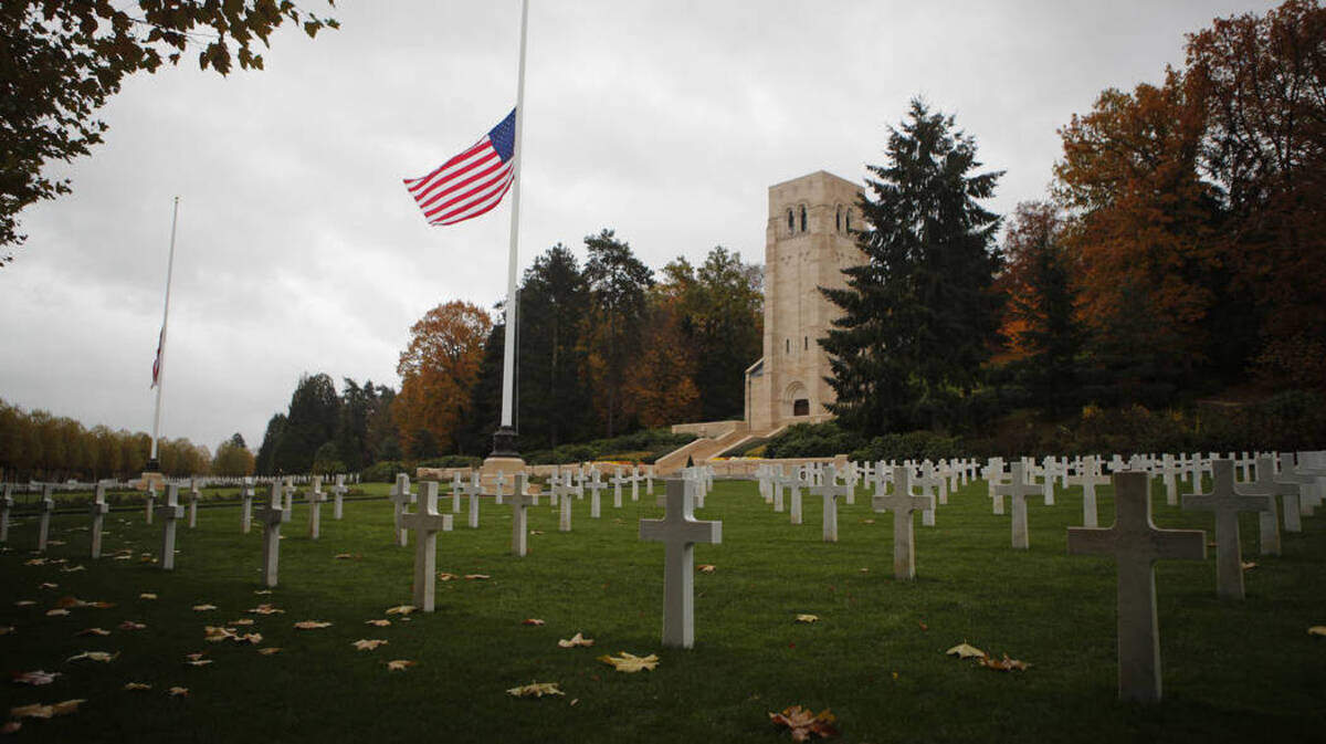 President Donald Trump canceled a planned visit Saturday to a cemetery for Americans killed in World War I. The White House cited bad weather that grounded the president’s helicopter. The Aisne-Marne American Cemetery and Memorial (above) is located about 60 miles northeast of Paris and adjacent to Belleau Wood, the site of major WWI battle in which  1,811 U.S. soldiers died.