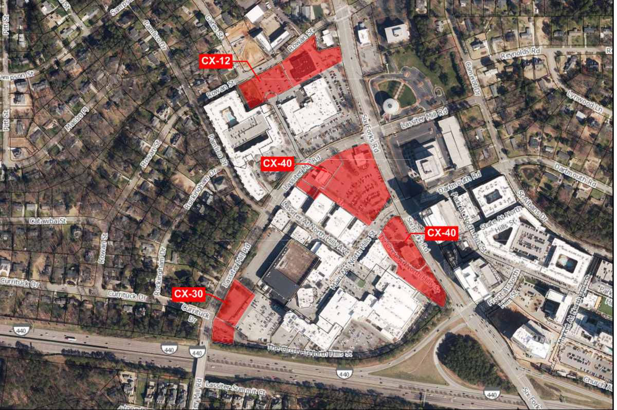A map of the proposed height for the North Hills rezoning. 