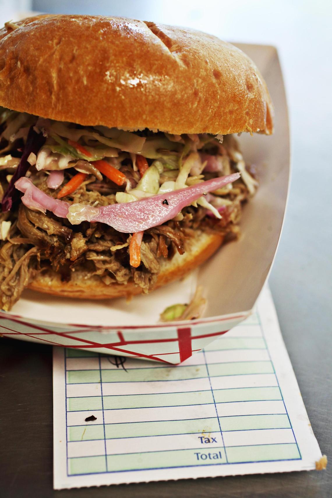 The standard pulled pork sandwich at The Humble Pig food truck.