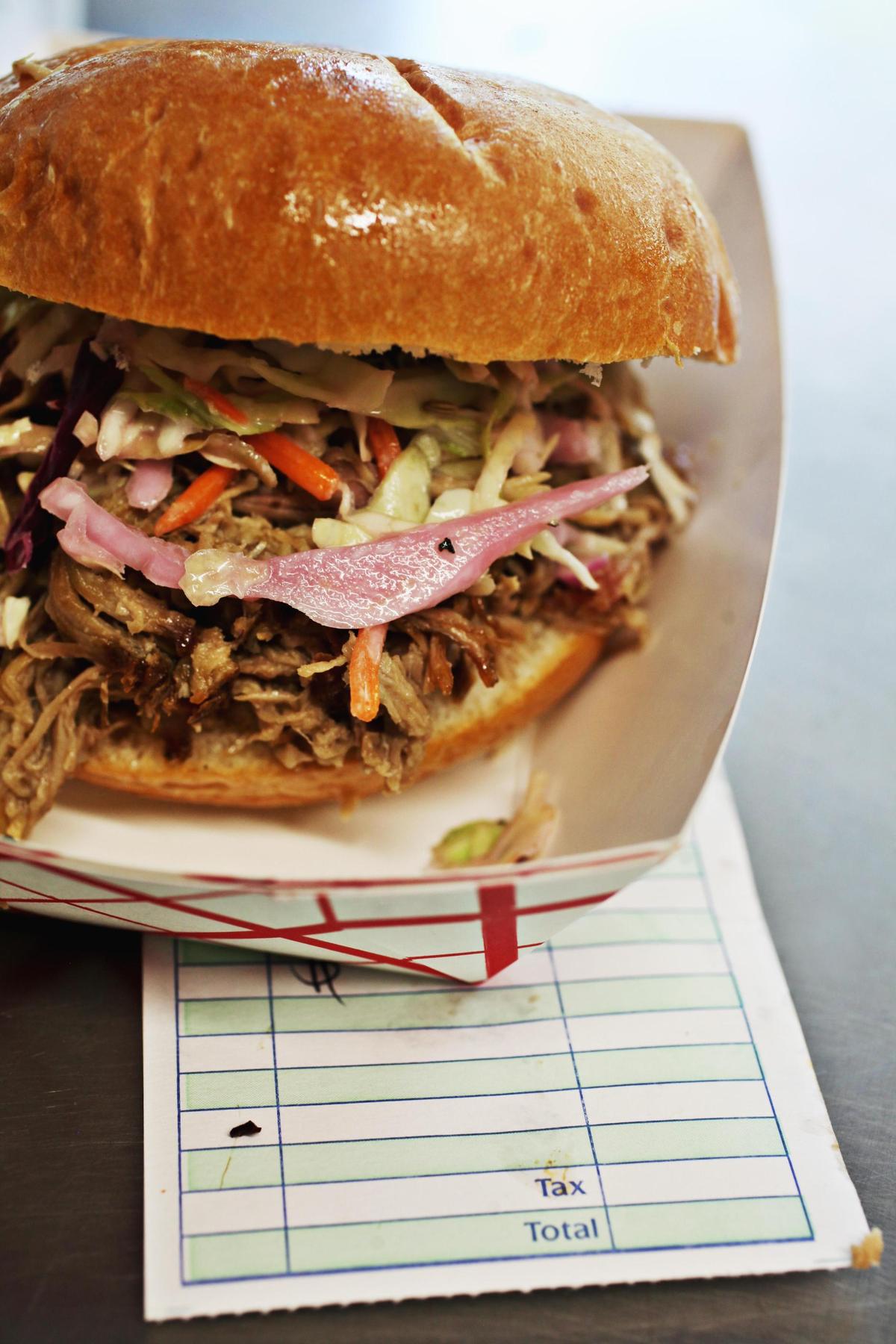 The standard pulled pork sandwich at The Humble Pig food truck.