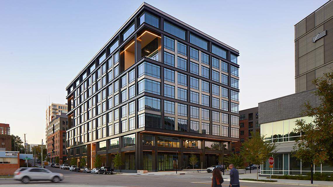 Smoky Hollow is a mixed-use complex that includes a nine-story, 225,000-square-foot Class A office building at 421 N. Harrington St. in downtown Raleigh. It opened in 2021.