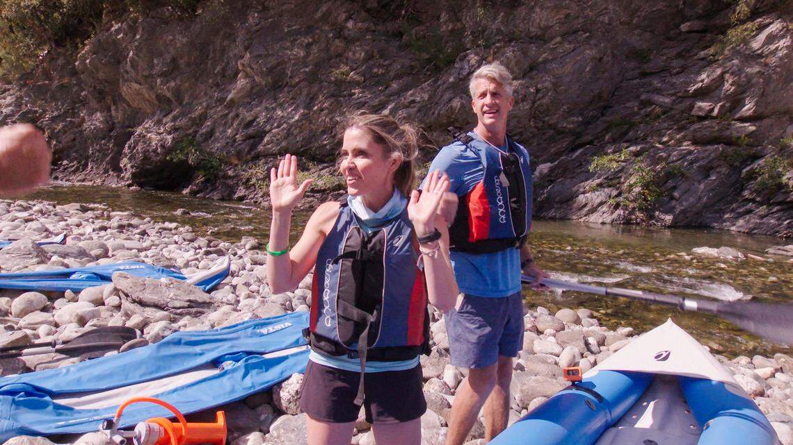 Kim and Penn Holderness in the Feb. 2, 2022, episode of “The Amazing Race.”