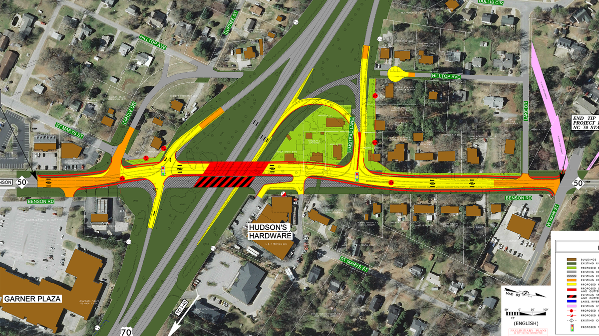 Contractors will build a new bridge to carry Benson Road, or N.C. 50, over U.S. 70 in Garner. The project will also change how westbound U.S. 70 traffic gets to Benson Road.