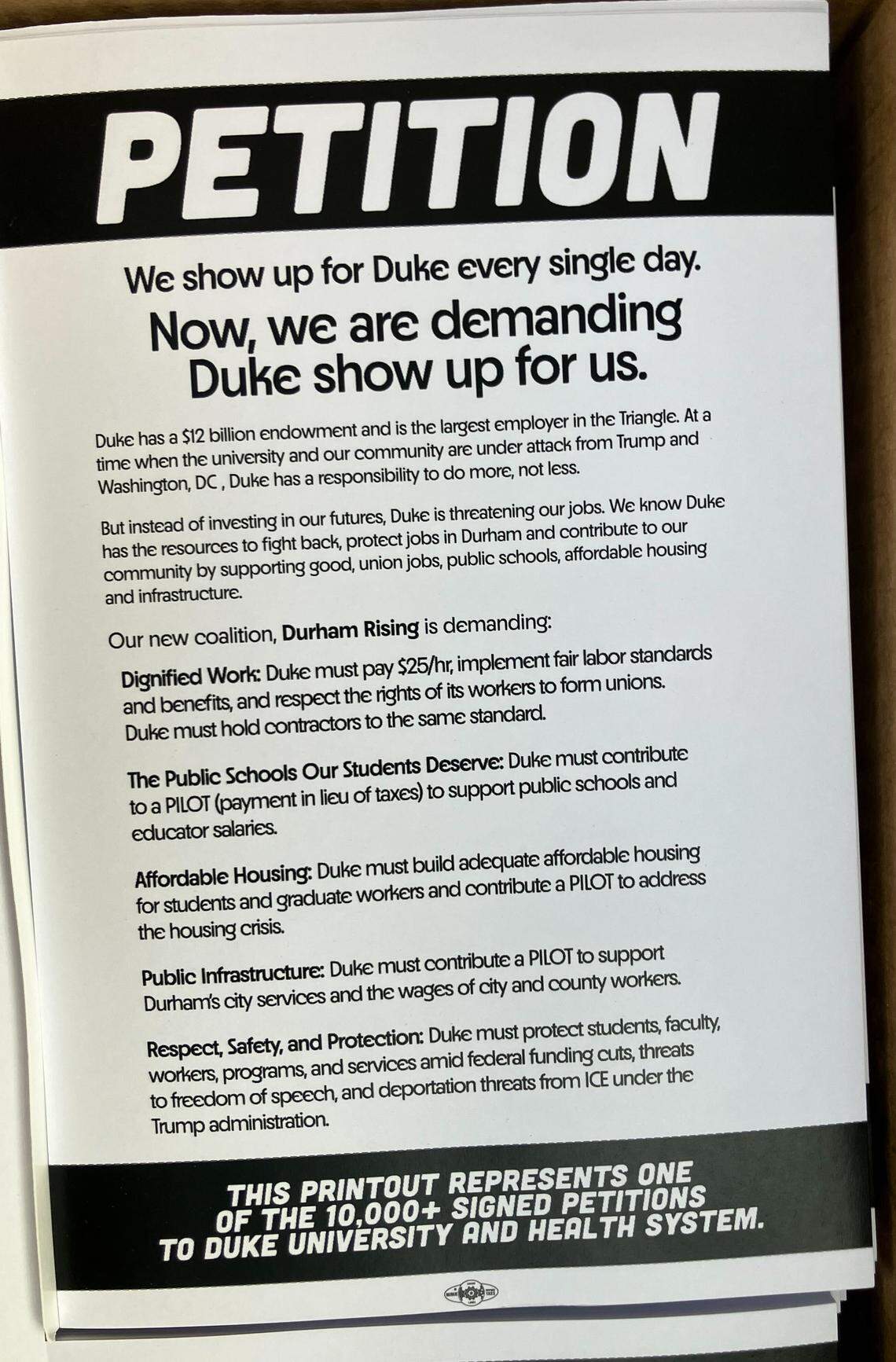 The Durham Rising coalition is calling upon Duke’s administration to invest more into the city and families as well as raise pay for Duke workers. Members of the Durham community marched and took part in a rally Sept. 25, 2025 near the Duke campus.