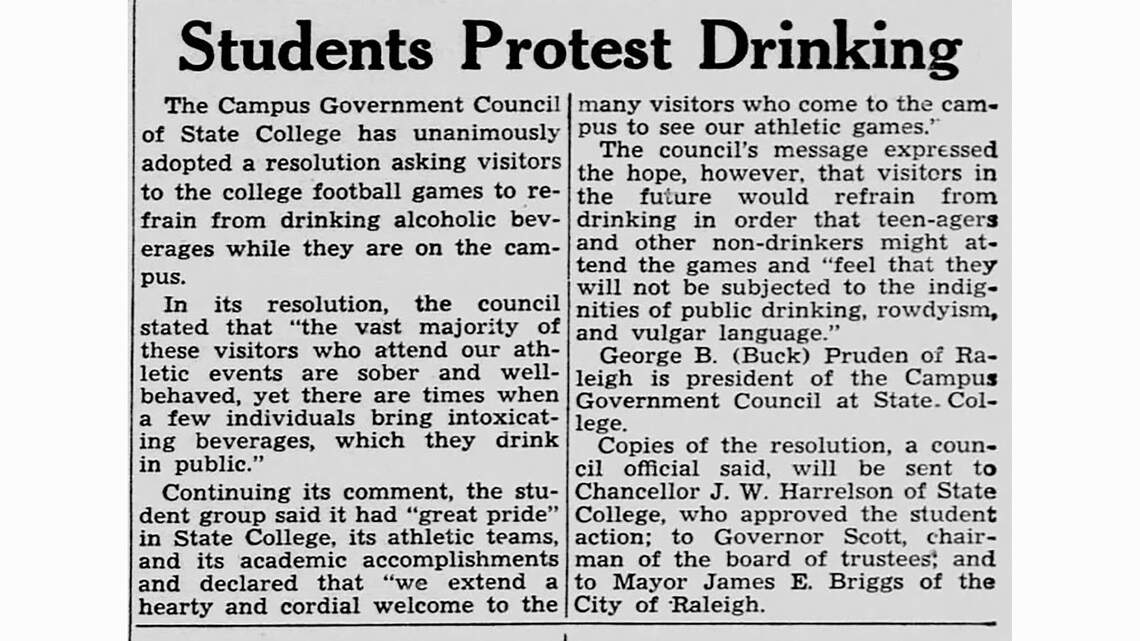College students against drinking at football games — Today in Triangle History