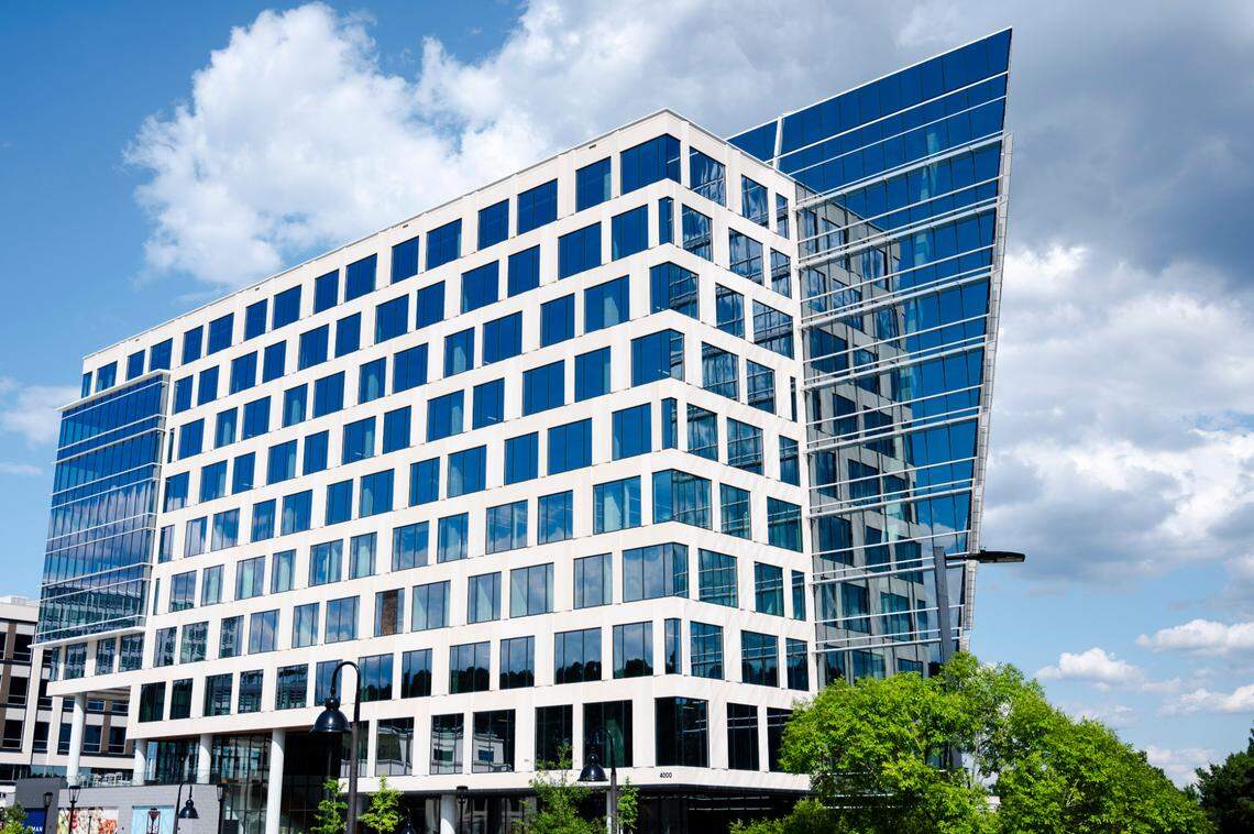 One North Hills Tower, a ten story office building, is pictured in the North Hills main district on May 29, 2024.