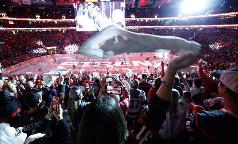 CANESLV26-060326-EDH.jpg Fans cheer on the Canes as they take the ice before their game against the Golden Knights in the first game of the Stanley Cup Final at the Lenovo Center in Raleigh, N.C., Tuesday, June 2, 2026.