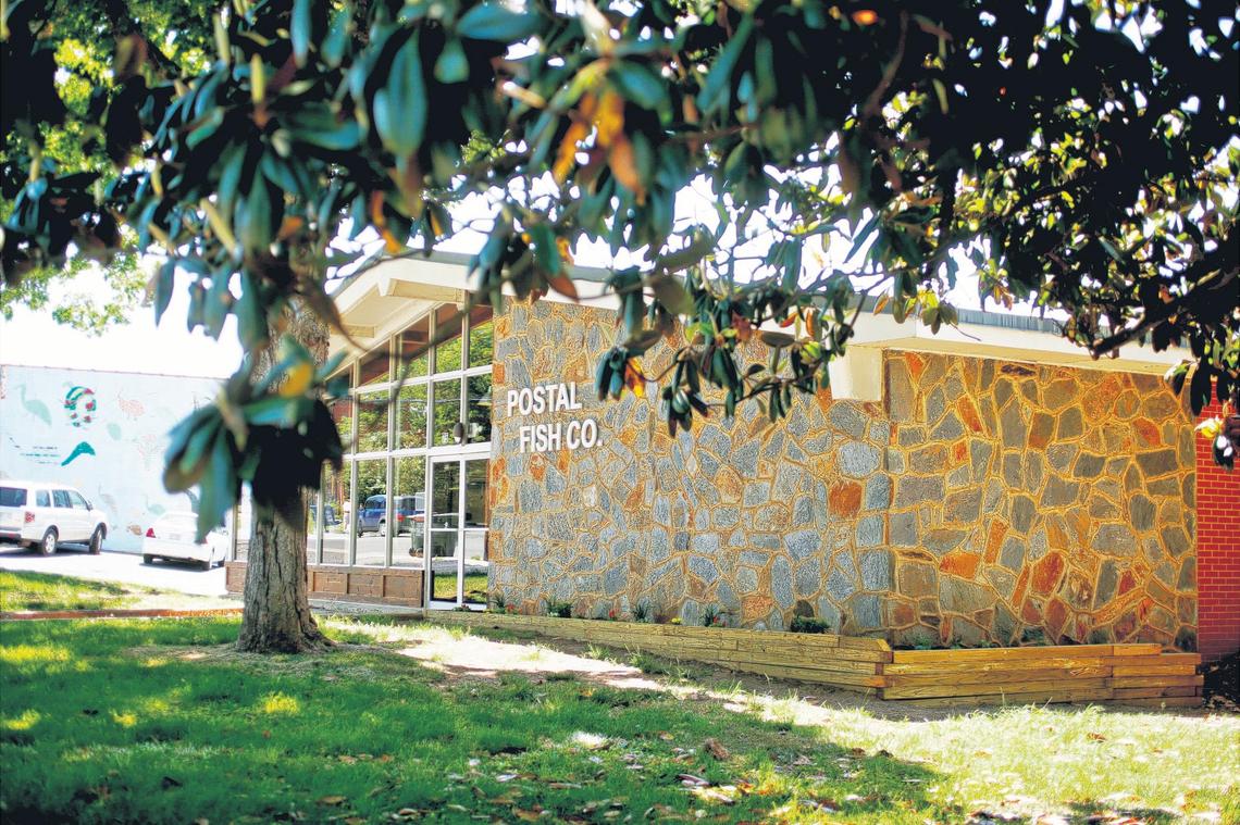 Located in the old post office, Postal Fish Company is a five minute walk from the landmark county courthouse and an eclectic collection of shops.