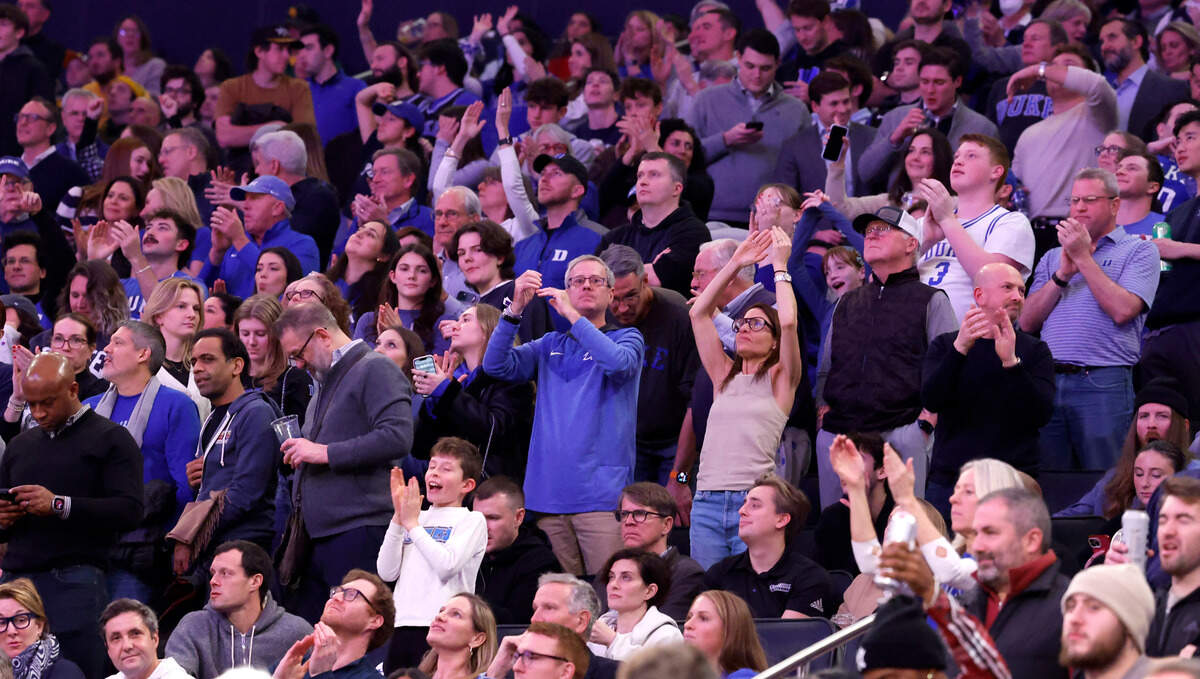 Fans cheer on the Blue Devils during the second half of Duke’s 78-70 victory over Baylor at Madison Square Garden in New York City Wednesday, Dec. 20, 2023.