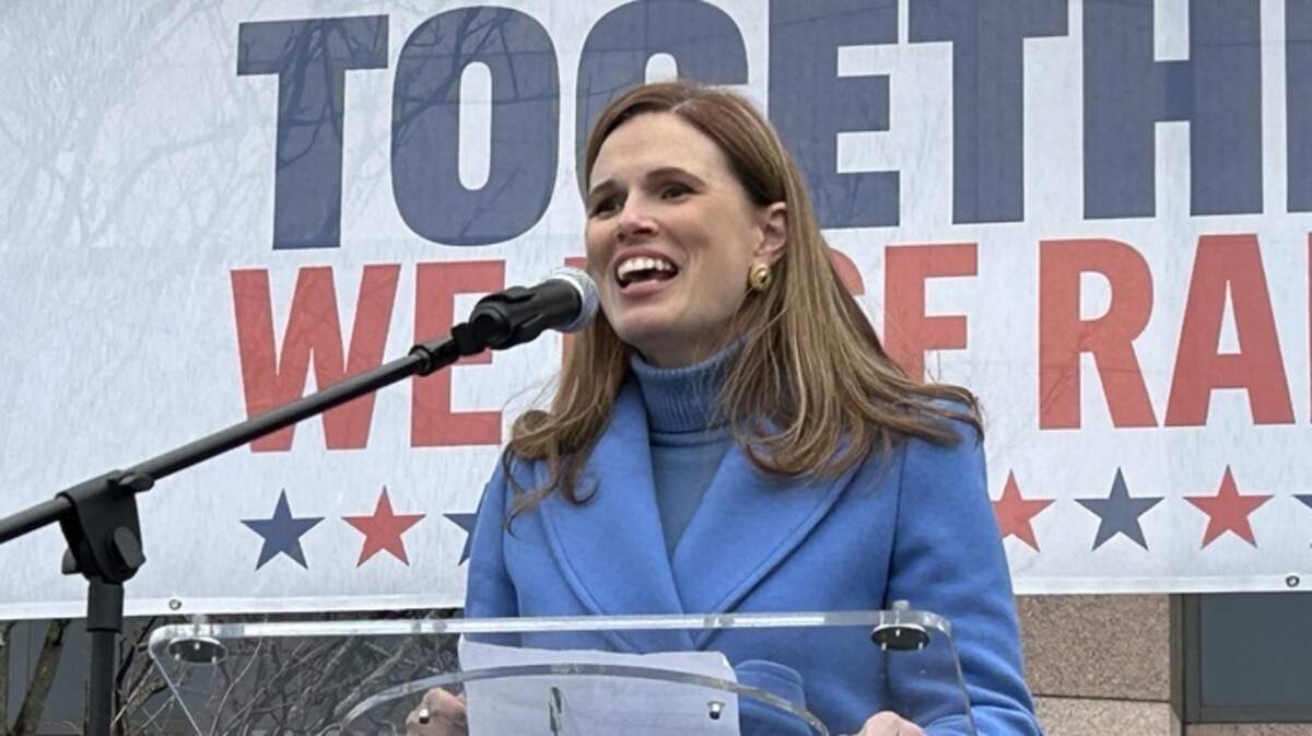 N.C. Supreme Court Justice Allison Riggs addresses a crowd in downtown Raleigh on Sunday, Jan. 5, 2025, as legal wrangling continues over her November election victory.