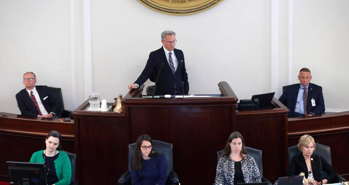 Lt. Gov. Dan Forest presides over the N.C. Senate on the first day of a brief session of the N.C. Legislature Wednesday, Sept. 2, 2020.