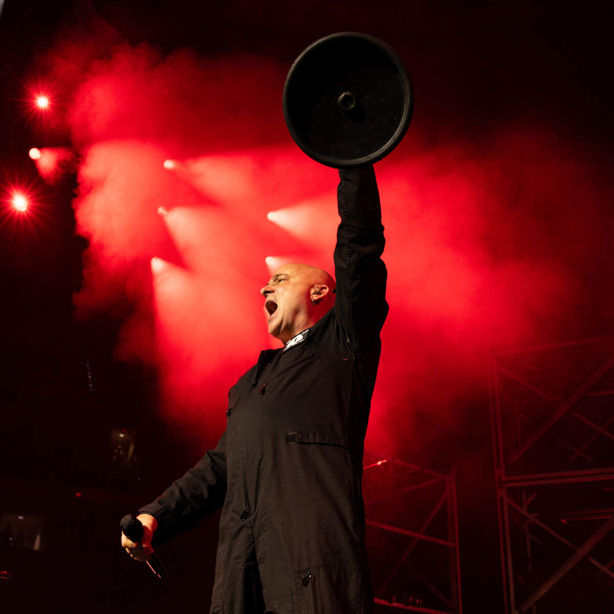 Dark metal band Disturbed in concert at Raleigh, N.C.’s Lenovo Center, April 14, 2025.