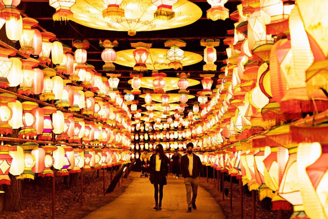 The entrance to the Chinese Lantern Festival at Koka Booth Amphitheatre in Cary on Wednesday evening, Dec. 22, 2021.