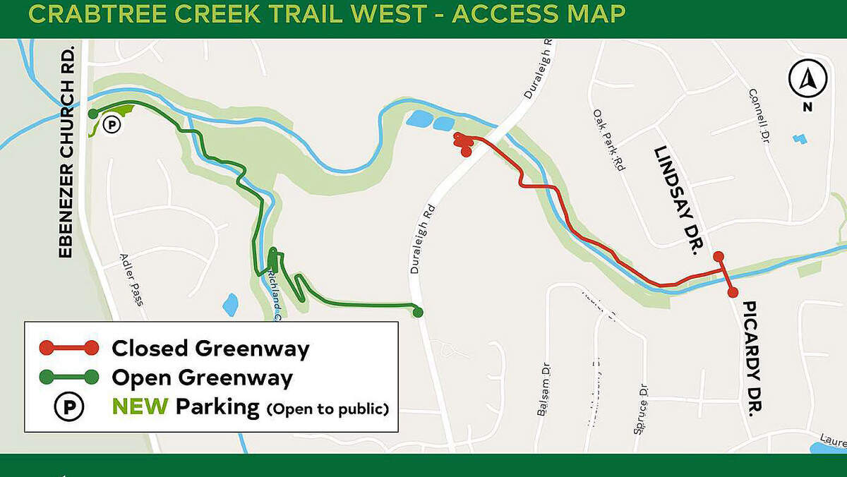 A section of the Crabtree Creek greenway trail near Umstead State Park opened late this summer. But a segment that would connect the trail to the rest of city’s greenway system is still unfinished.