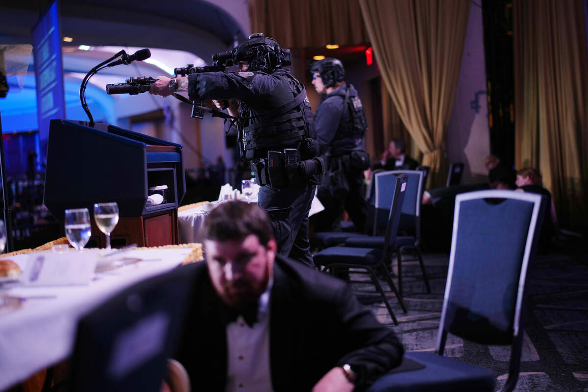 Agents stand guard after an incident at the annual White House Correspondents Association Dinner April 25, 2026 in Washington, DC. According to reports, President Donald Trump, along with other government officials, were evacuated from the Washington Hilton after what sounded like gun fire.