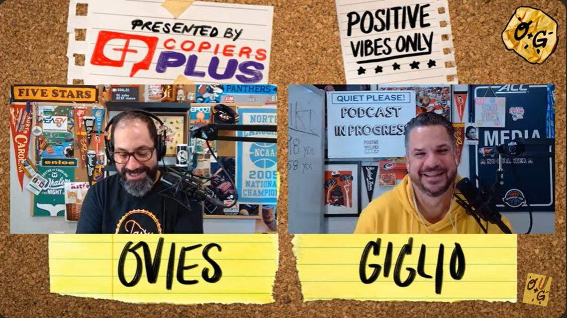 Joe Ovies, left, and Joe Giglio host the “Ovies + Giglio” sports talk show, available via podcast or YouTube.