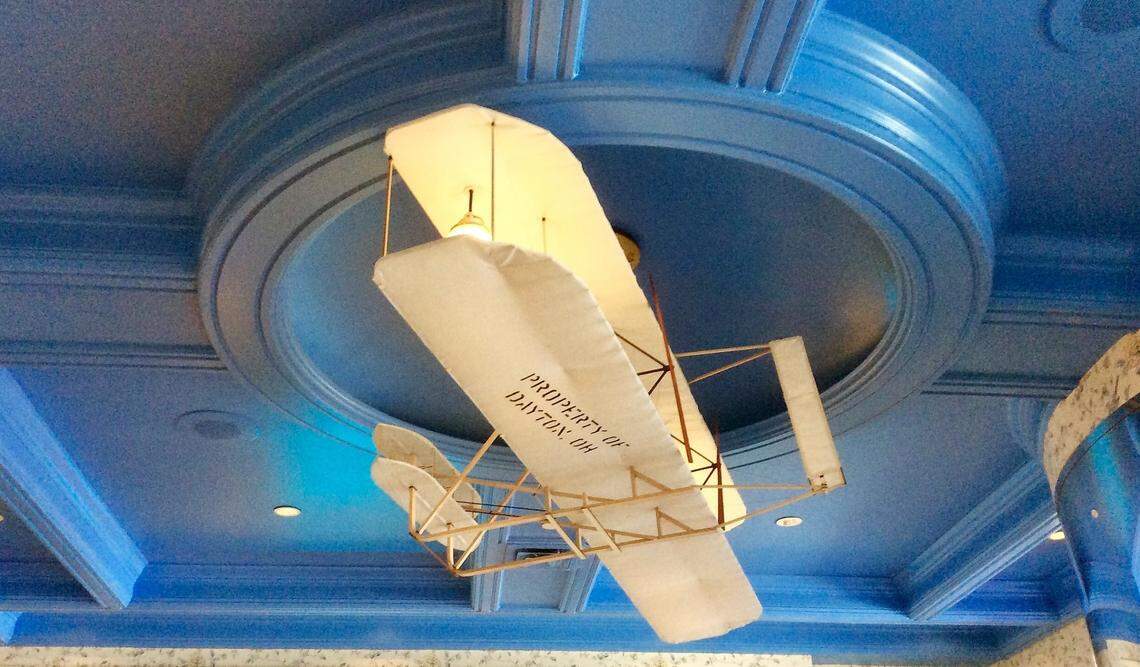 Touches of North Carolina’s history and environment, such as this replica of the Wright brothers’ plane, add to the nostalgic decor at The Graduate in Chapel Hill. The company’s founder, who is from Dayton, Ohio, insisted on putting the name of the Wright brothers’ hometown on the plane, Graduate officials said.
