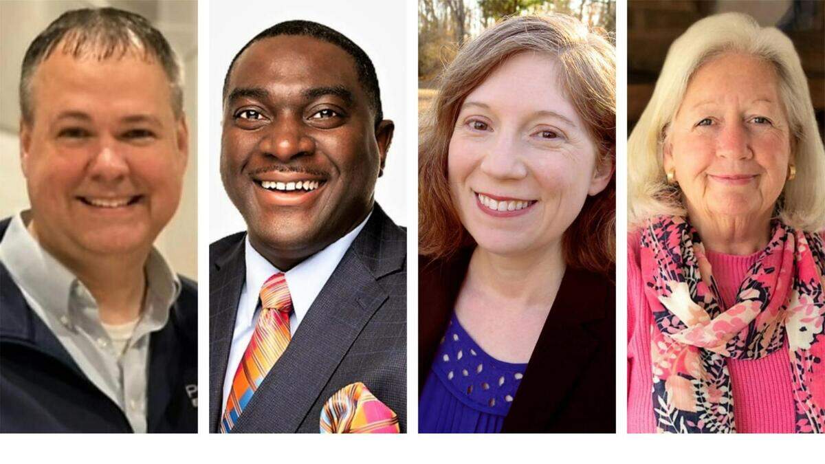 Four candidates were in the lead in the May 17, 2022, election for Orange County Board of Education: incumbent Will Atherton (from left), challenger Andre Richmond, incumbent Sarah Smylie, and challenger Anne Purcell.