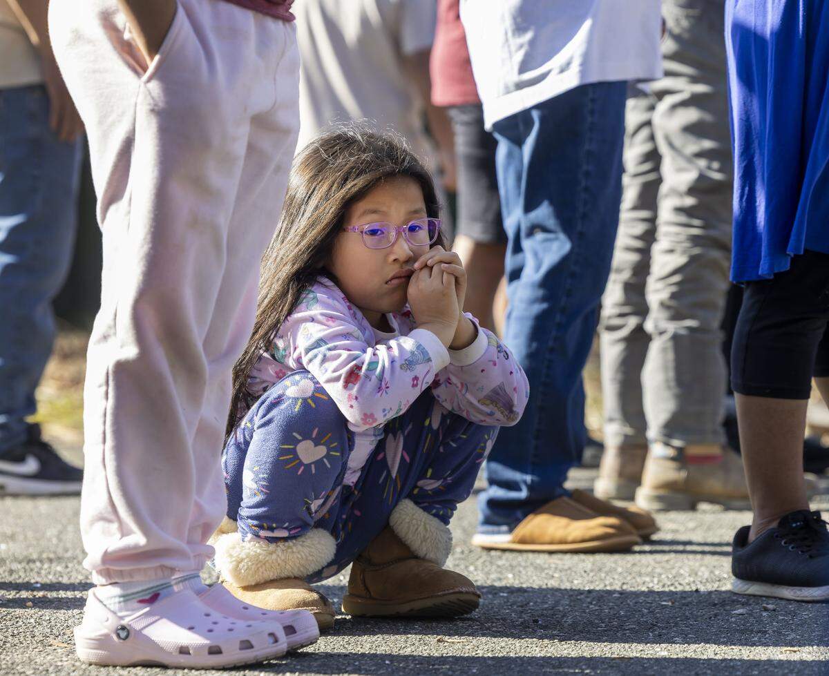 Five-year-old Daily Velasquez, a resident of the Chatham Estates Mobile Home Park, gathered with other concerned residents for a meeting on Wednesday, December 24, 2025 in Cary, N.C., after rumors of possible eviction notices have spread through their neighborhood. 