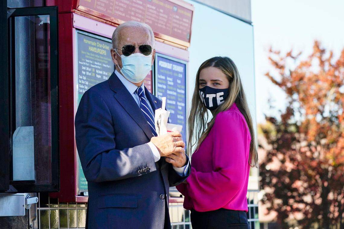While running for President in the 2020 election, Democrat Joe Biden ordered milkshakes with his granddaughter Finnegan at a Cook Out in Durham, on Sunday, Oct. 18, 2020.