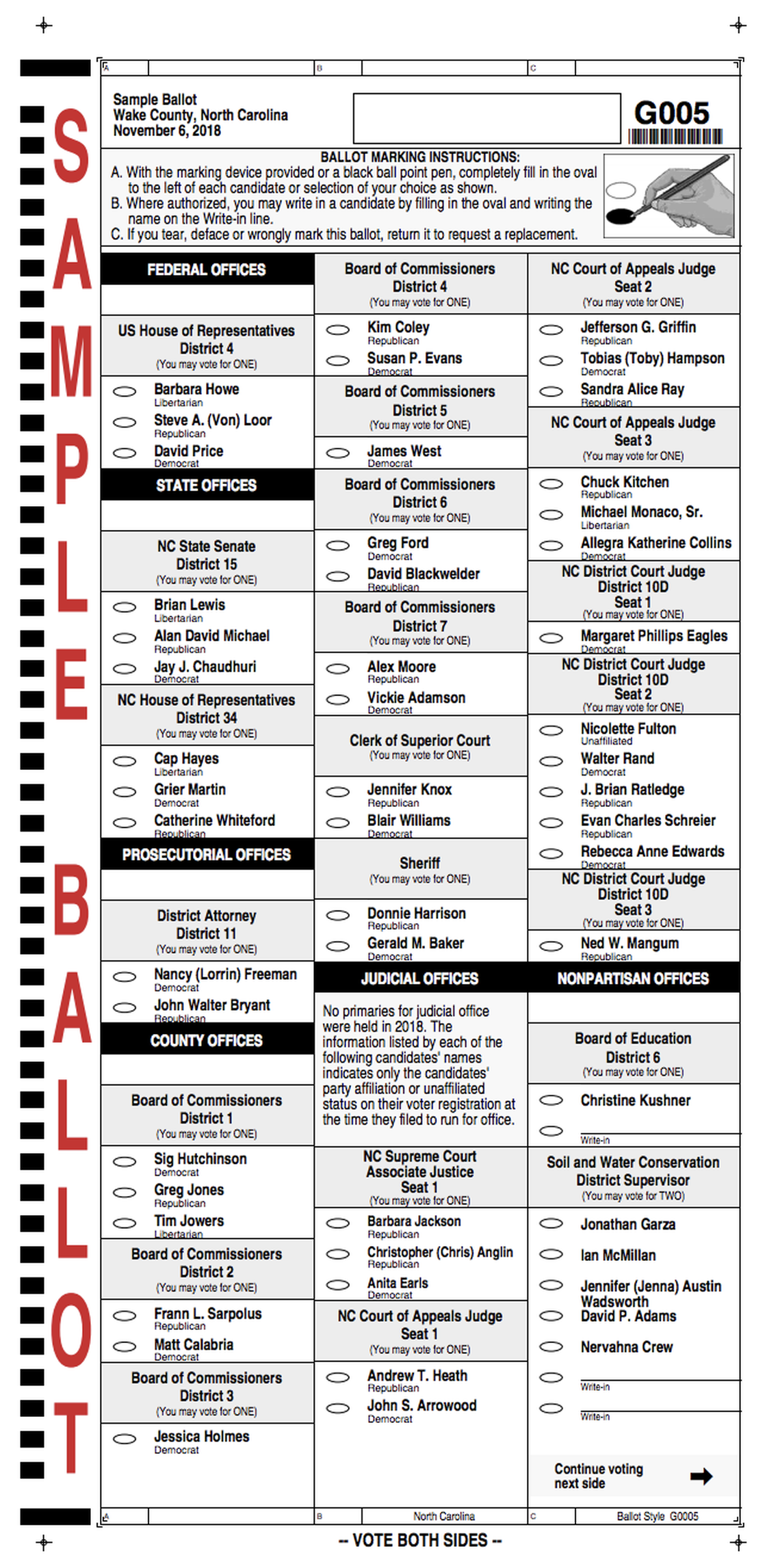 This is a sample ballot for district 35, where Rep. Chris Malone is running, as provided by the North Carolina State Board of Elections.
