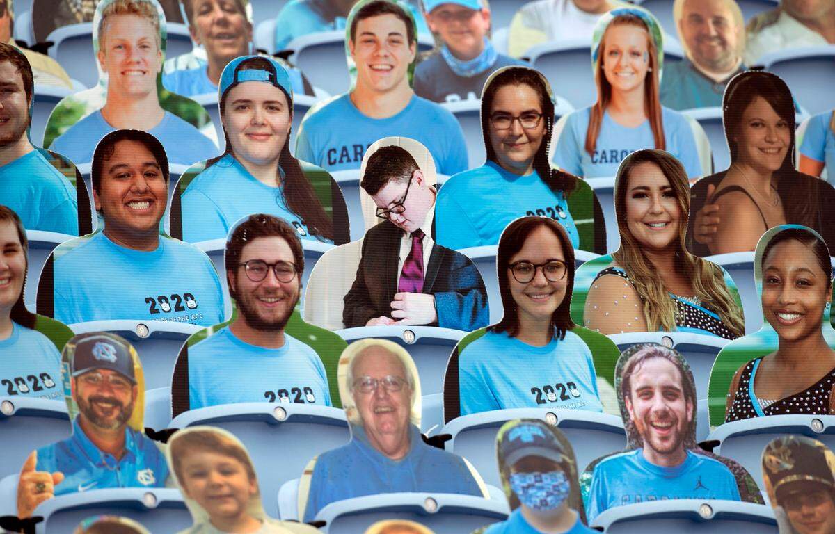 Cardboard fans fill a portion of the seats in Kenan Stadium prior to the Tar Heels’ game against Syracuse on Saturday, September 12, 2020 in Chapel Hill, N.C. Fans have been prohibited from attending the game due to the COVID-19 virus.