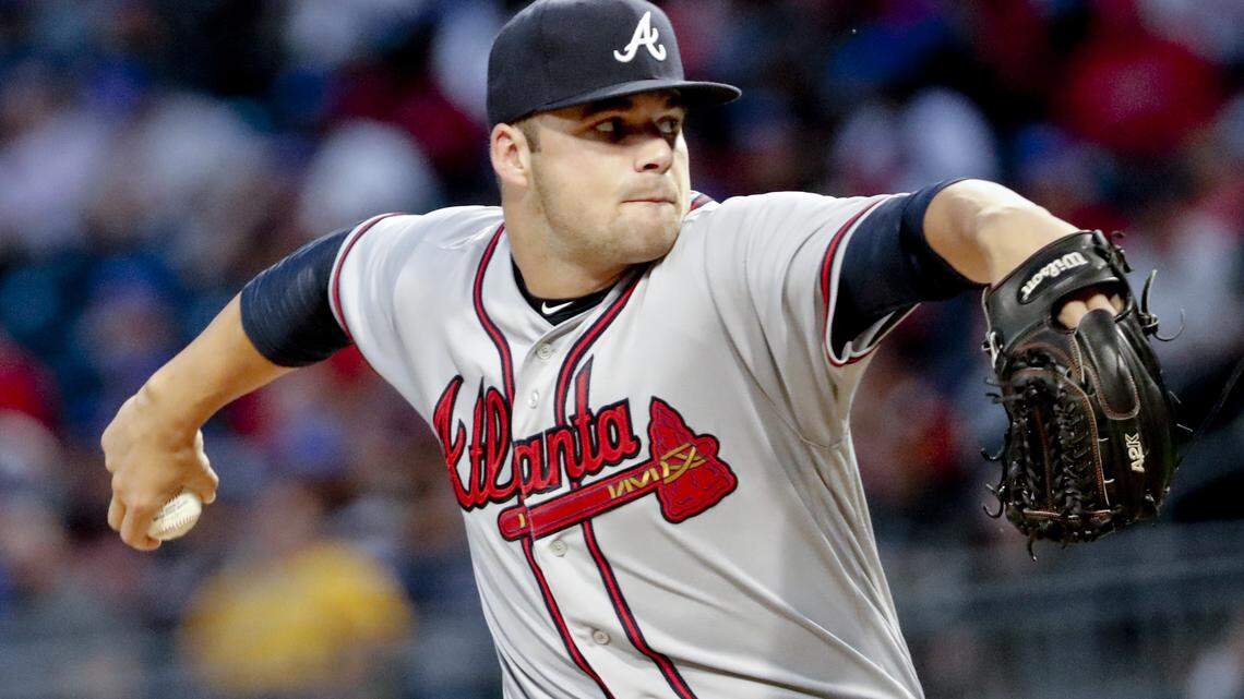 Atlanta Braves starter Bryse Wilson pitches against the Pittsburgh Pirates in the first inning on Monday, Aug. 20, 2018, in Pittsburgh. (AP Photo/Keith Srakocic)
