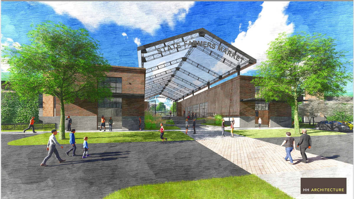An image of what the Raleigh State Farmers Market could look like in the master plan.