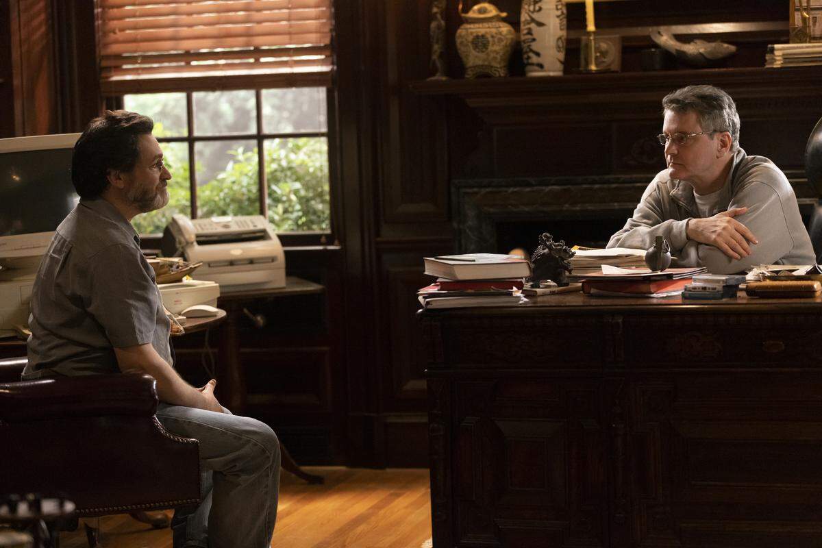 Michael Stuhlbarg as David Rudolf and Colin Firth as Michael Peterson in the HBO Max series “The Staircase.”
