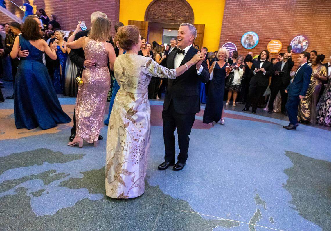 N.C. Gov. Josh Stein dances with his wife, First Lady Anna Stein, during the Inaugural Ball held at Marbles Kids Museum in downtown Raleigh on April 5, 2025, after it was postponed from the January inauguration weekend because of the weather.