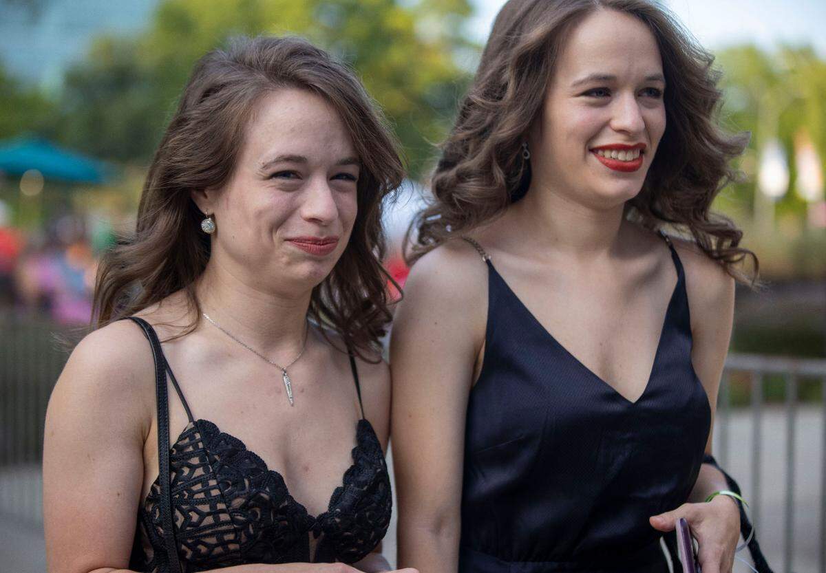 The Price Sisters, twins Lauren and Leanna Price, arrive for the IBMA Bluegrass Music Awards at Duke Energy Center on Thursday, September 29, 2021 in Raleigh, N.C.