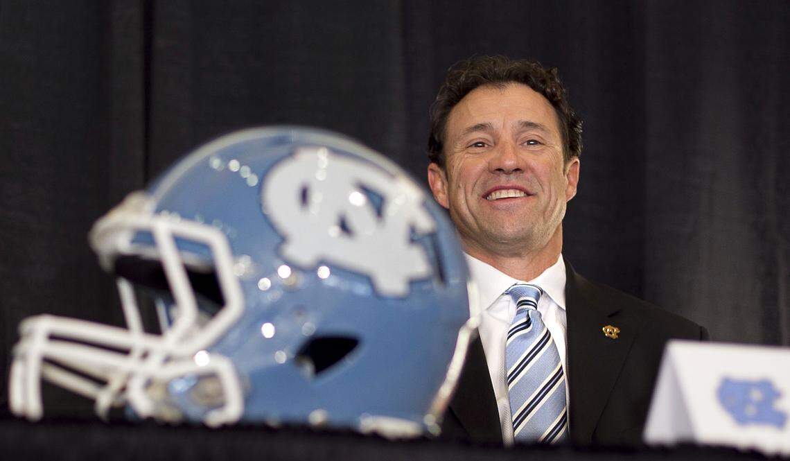 Larry Fedora is introduced as the new football coach for the University of North Carolina Tar Heels December 9, 2011 in Chapel Hill, N.C.