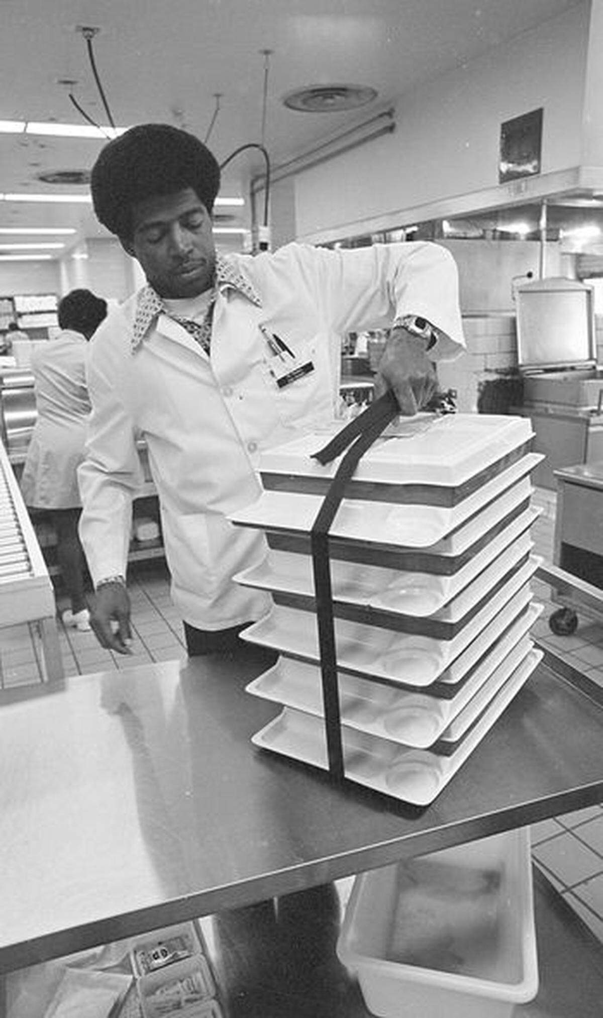Meals on Wheels began in Raleigh in 1974, prepared at Wake Memorial Hospital and transported to volunteers by Red Cross van.