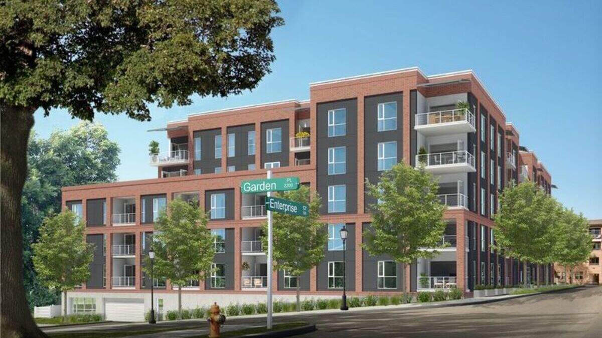 A rendering of The Lansing, a five-story 53-unit condominium building at 101 Enterprise St., near Gardner Arboretum. The neighborhood is set to break ground just west of downtown Raleigh.