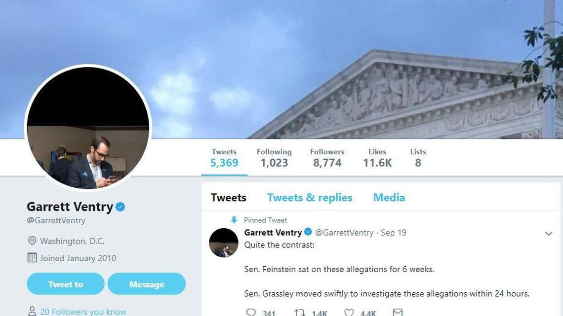 A screen capture of Garrett Ventry’s Twitter home page.
