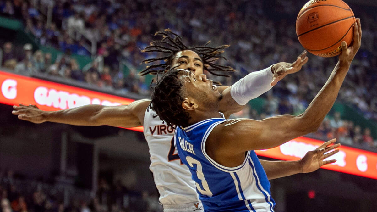 Duke’s Jeremy Roach (3) drives to the basket against Virginia’s Armaan Franklin (4) during the first half in the championship game of the ACC Tournament on Saturday, March 11, 2023 at the Greensboro Coliseum in Greensboro, N.C.