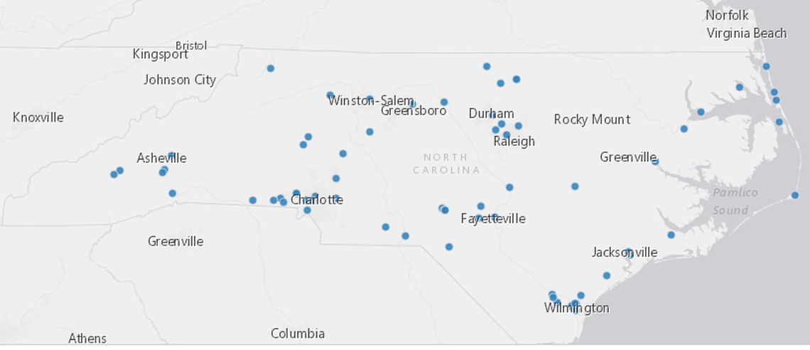 A map of Superfund sites undergoing federal remediation by the EPA in North Carolina, created by the N.C. Department of Environmental Quality.