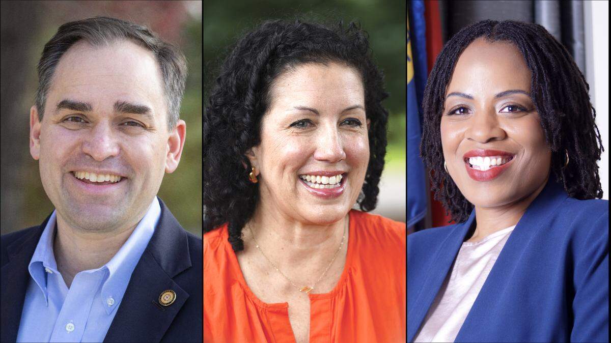 From left to right, Wiley Nickel, Melanie Shekita and Sherita Walton or vying to be Wake County’s district attorney.
