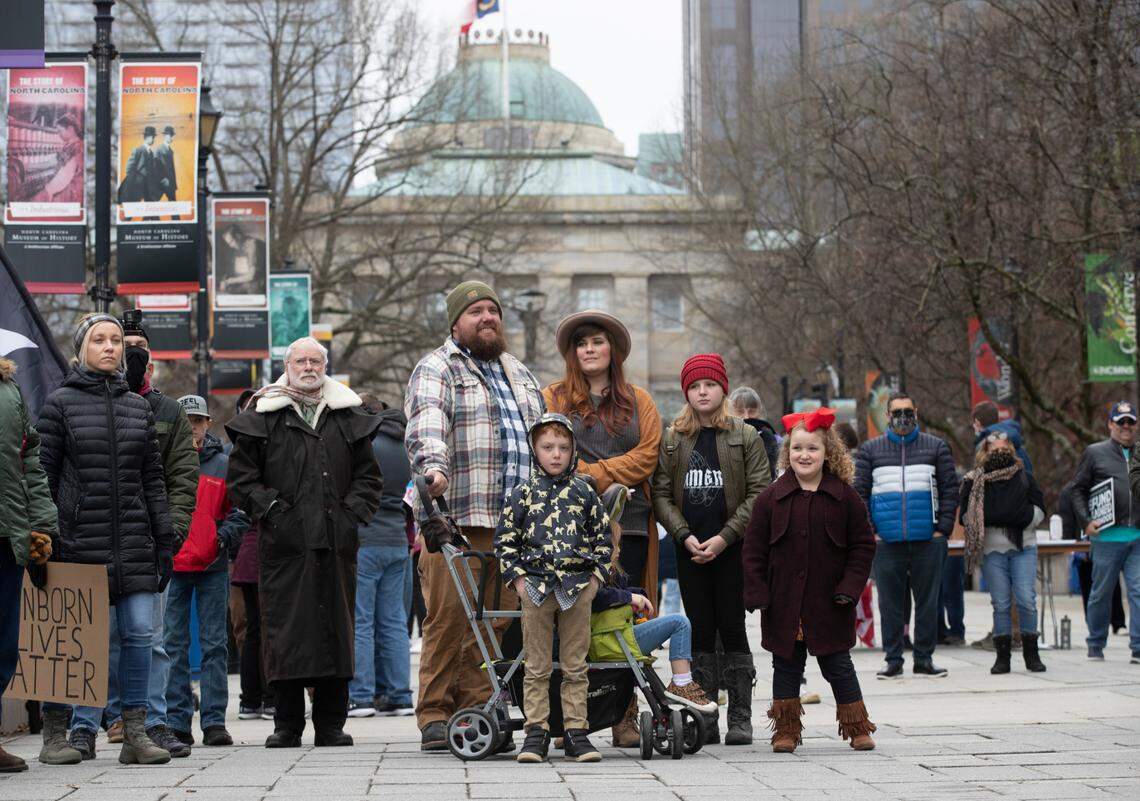 Hundreds gathered on the Bicentennial Mall to listen to speakers that included Lt. Governor Mark Robinson and Bishop Luis Rafael Zarama, during the 2021 Rally and March for Life on Saturday, January 16, 2021 in Raleigh NC.