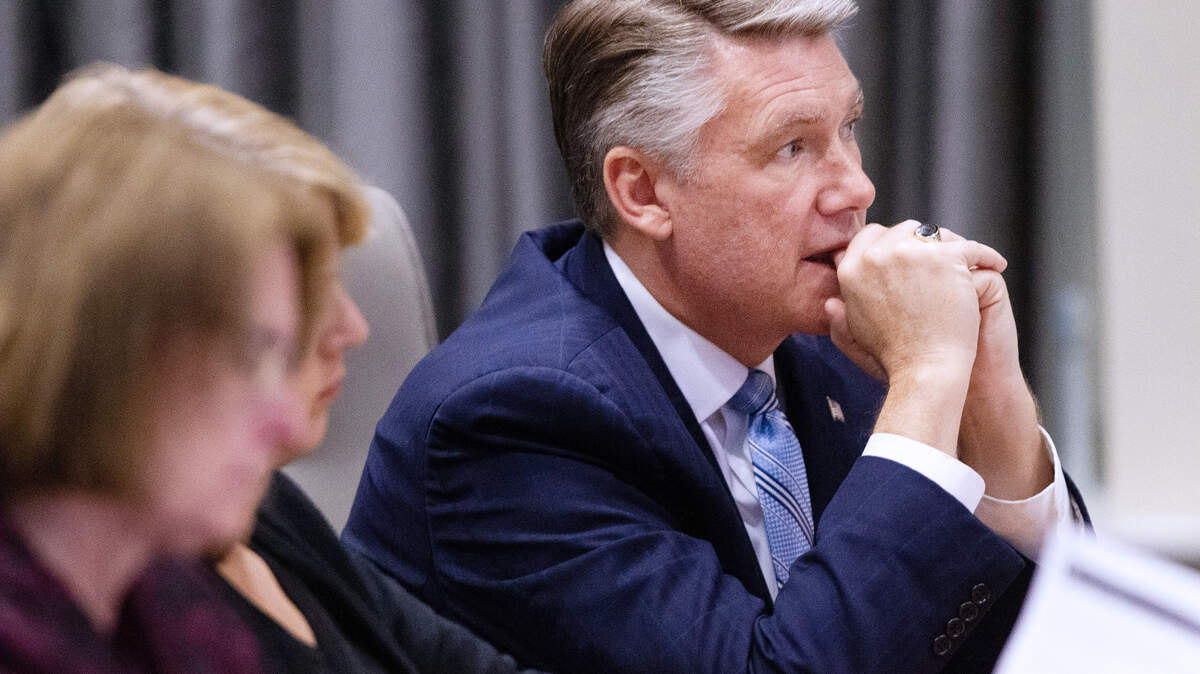 Mark Harris, Republican candidate in North Carolina‚Äôs 9th Congressional race, listens to testimony during the third day of a public evidentiary hearing on the 9th Congressional District voting irregularities investigation Wednesday, Feb. 20, 2019, at the North Carolina State Bar in Raleigh.