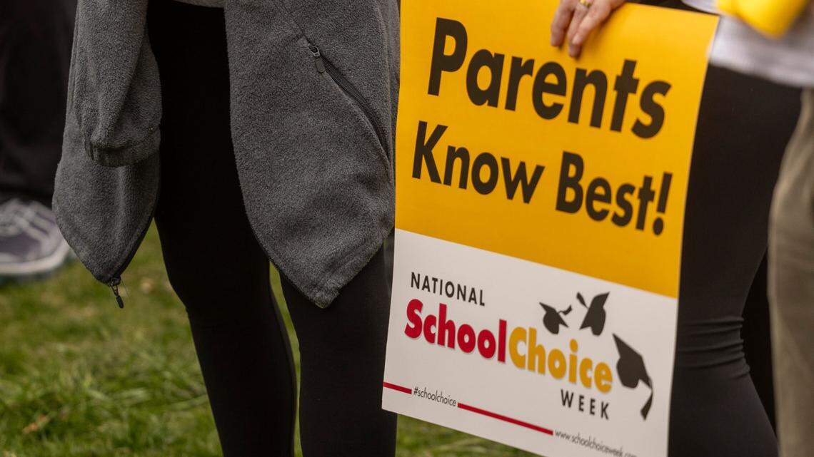 School voucher supporters celebrate National School Choice Week during a rally on Halifax Mall in front of the Legislative Building in Raleigh on Wednesday, Jan. 24, 2024. North Carolina could see a 60% increase this year in the number of students receiving a private school voucher now that income limits for families have been removed.